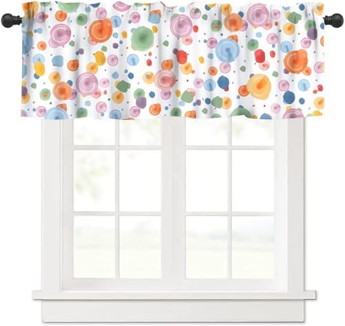 Watercolor Round Points Valance, Abstract Geometric Rainbow Orange Pink Purple by JanJCurt