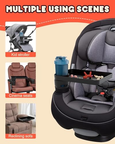 SEVEN SPARTA Car Seat Tray for Kids Fit 3.1"-3.5"Cup Holders for Snack - Image 5