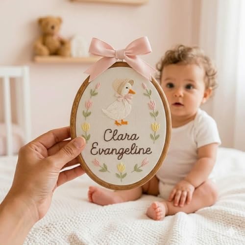 Personalized Floral Baby Name Embroidery Hoop – Custom Oval Nursery Wall Decor - Image 3