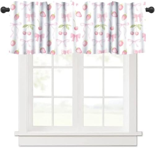 Cute Pink Bow Valance, Watercolor Aesthetic Pink Strawberries Cherries Pastel - Image 6
