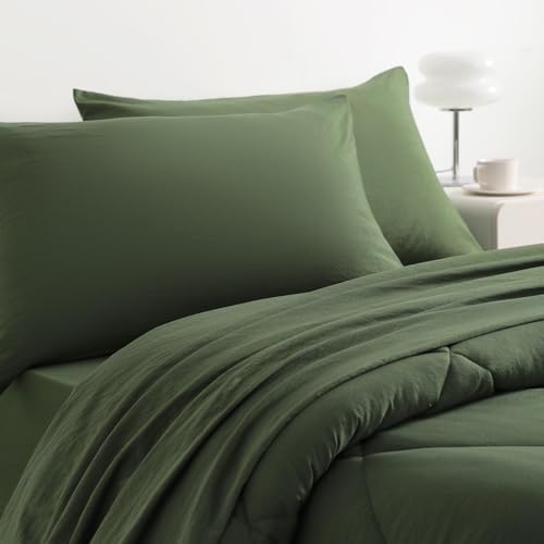 NTBAY Twin Microfiber Bed in a Bag, Comforter Set 5 Piece, Olive Green - Image 6