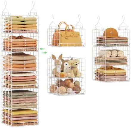 4-in-1 Hanging Closet Organizers and Storage, 4 Hooks 2 Adjustable Dividers by Yuyetuyo