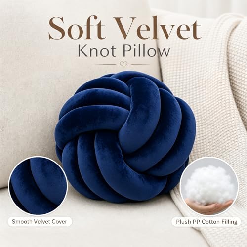 Petrella Navy Blue Knot Pillow Ball, 11 Inch Round Accent Decorative Pillow - Image 2