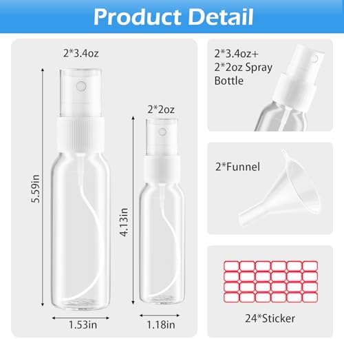 Zoizocp Spray Bottles, 3.4oz/100ml 4 Pack Clear Travel Bottle Set - Image 3