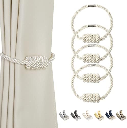 BEL AVENIR Magnetic Curtain Tiebacks 4 Pack Hand-Woven Curtain Ties by BELAVENIR
