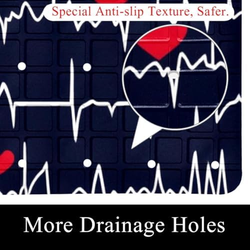 Shower Mat Non Slip 26.8 x 15.1 Inches, Heart Beat Bathtub Mat Shower Stall Mats - Image 2