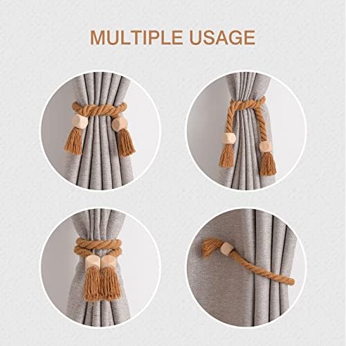 NICEEC 4 Pack Wooden Cube Magnetic Curtain Tiebacks Boho Home Decor Drape Tie - Image 6
