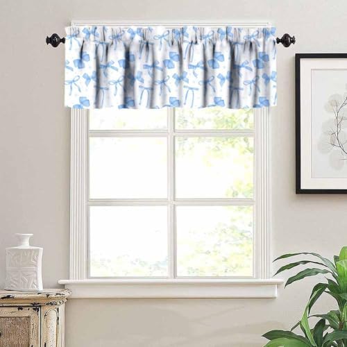 Blue Bow Valance for Girls Bedroom, Watercolor Ribbon Bow Princess Romantic - Image 5