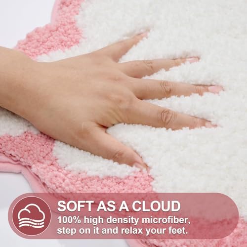 ORTIGIA Long Cute Scalloped Bathroom Rugs Runner, Fun White and Pink Plush - Image 4