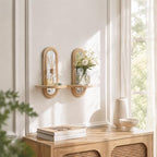 Artilady Floating Shelves with Arched Mirror, Boho Wall Decor - Image 2