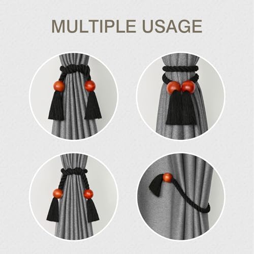 NICEEC 2 Pack Wooden Ball Magnetic Curtain Tiebacks Boho Home Decor Drape Tie - Image 5