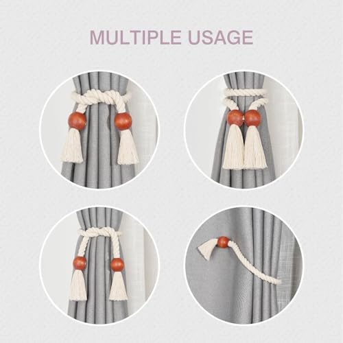 NICEEC 2 Pack Wooden Ball Magnetic Curtain Tiebacks Boho Home Decor Drape Tie - Image 5