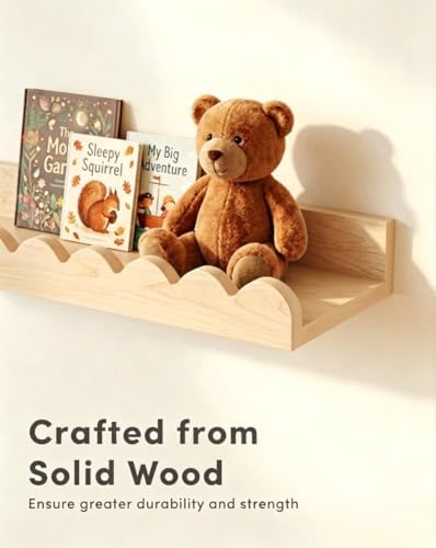 Nursery Shelves for Wall with Hooks-Scalloped Wall Book Shelves for Bedroom - Image 5