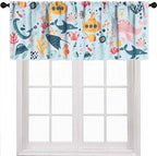 Blue Kids Curtains Valance, Cartoon Underwater Animals Sharks Turtles Nature by Unknown
