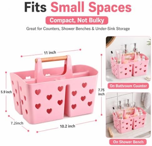 Pink Portable Shower Caddy, Plastic Basket Organizer - Image 2