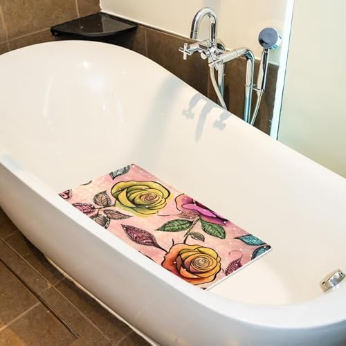 Shower Mat Non Slip 26.8 x 15.1 Inches, Roses Bathtub Mat Shower Stall Mats - Image 5