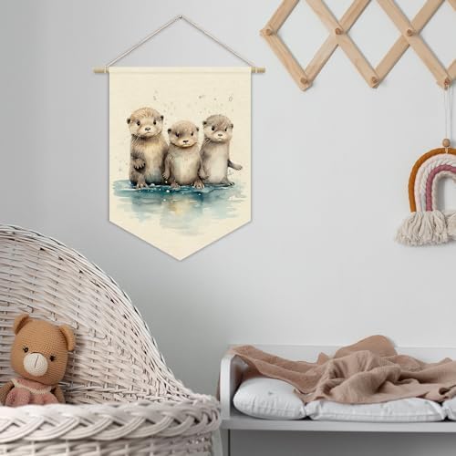 Nursery Decor, Sea Otter Watercolor Wall Art Canvas Banner, Woodland Nursery - Image 7