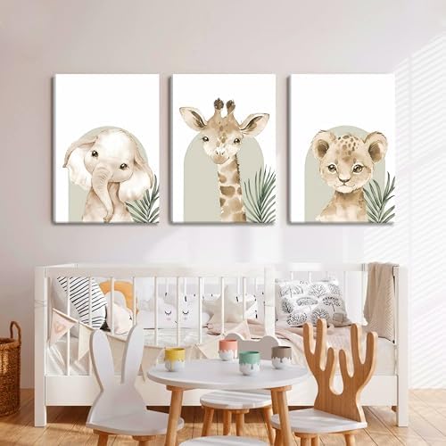 Nursery Wall Decor Set of 3, Cute Animal Lion Elephant Baby Pictures Poster - Image 4