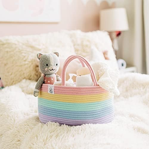 OrganiHaus Pastel Rainbow Rope Diaper Caddy Organizer, Nursery Basket - Image 3