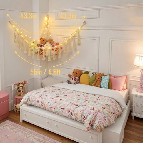 Stuffed Animal Hammock with 75LEDs, Extra Large 55in Toy Storage Macrame Hammock - Image 4