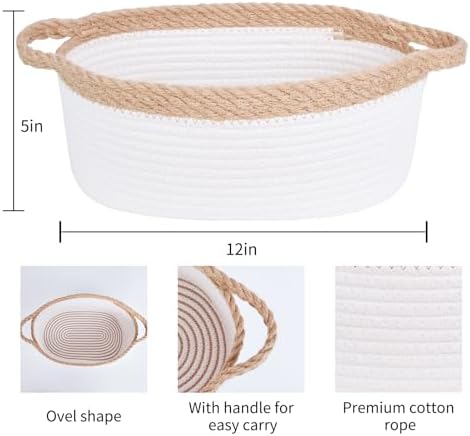 ABenkle Small Basket with Handles, Boho Decorative Rope Woven Dog Cat Toy - Image 2