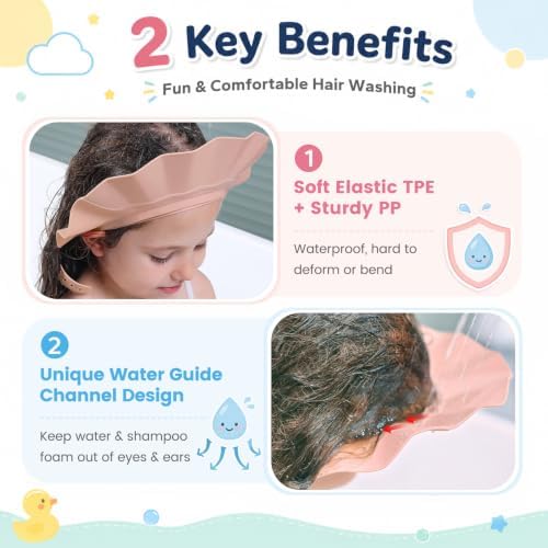FUNUPUP Baby Shower Cap for Toddlers Kids, Soft TPE Silicone, Dusty Pink - Image 2