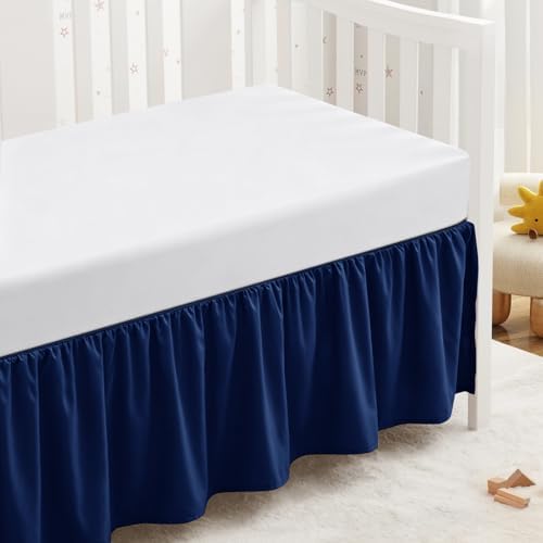 SiinvdaBZX Navy Blue Crib Skirt Dust Ruffle, Microfiber Crib Bed Skirt by SiinvdaBZX