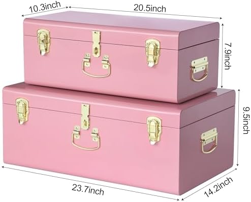 Vixdonos Decorative Large Metal Box Storage Trunk Chest Set of 2 College Dorm - Image 2
