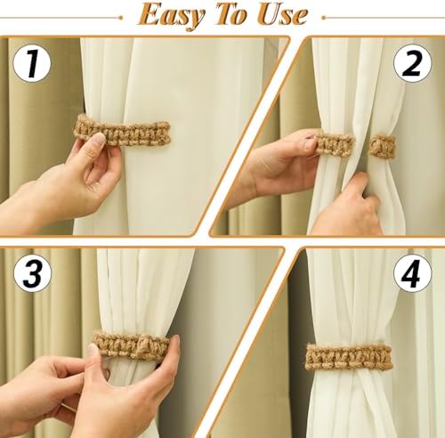 Ptwola 2 Pack Braided Curtain Tiebacks Boho Elegant Rustic Curtain Holdbacks - Image 4