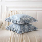 2 Pack Dust Blue Gingham Ruffle Throw Pillow Covers 18''x18'' - Image 3