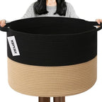 115L Extra Large Blanket Basket, Woven Laundry Basket-Black&Camel by HZFTJOY