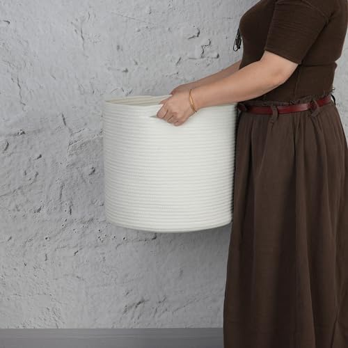 XUANGUO Cotton Rope Basket For Girls Boys Kids 16”X14” White - Image 3