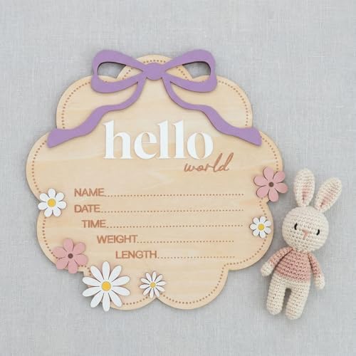 Hello World Wooden Baby Birth Announcement Sign - Image 3