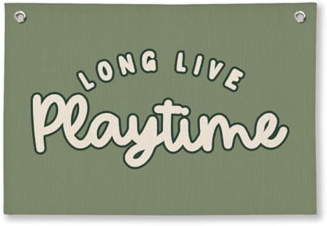 Playroom Decor for Boy, Long Live Playtime Wall Hanging Linen Banner, 20x30 by Unknown