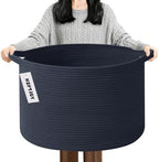 90L Extra Large Blanket Basket, Woven Rope Laundry Basket-Dark Blue by HZFTJOY