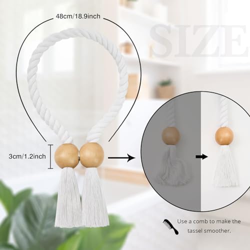 NICEEC 4 Pack Wooden Ball Magnetic Curtain Tiebacks Boho Home Decor Drape Tie - Image 4