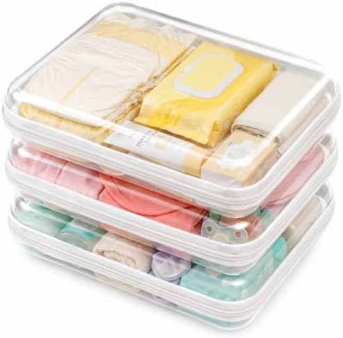 3 Pack Large Clear Hard Shell Zipper Case, Diaper Bag Organizer Pouches by Unknown