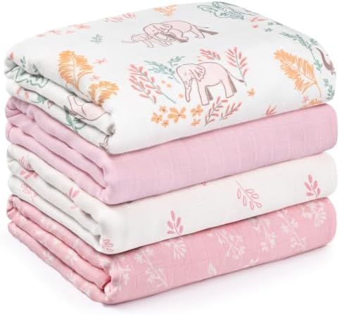 GLLQUEN BABY Muslin Swaddle Blankets 4Pk Receiving Blanket Large 35" x 40" by GLLQUENBABY
