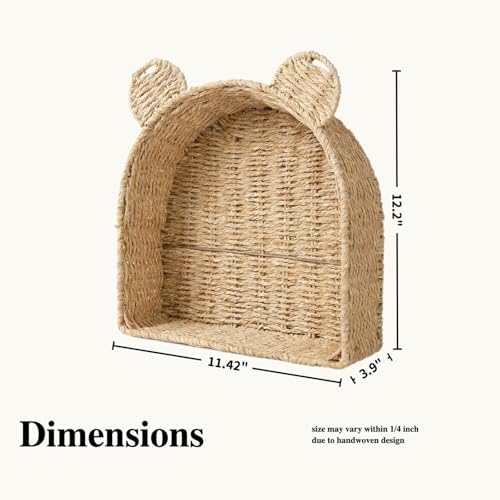 Arched Teddy Bear Nursery Wall Shelf, Paper Rope Basket - Image 4