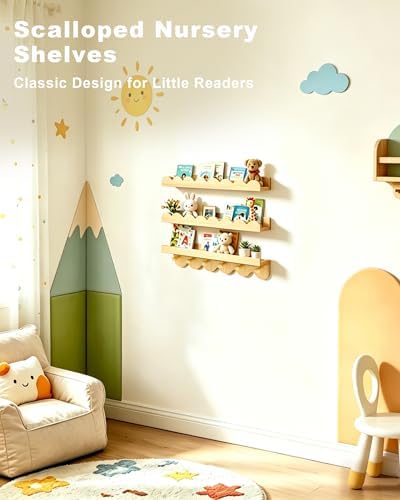 Nursery Shelves for Wall with Hooks-Scalloped Wall Book Shelves for Bedroom - Image 3