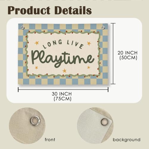 Playroom Wall Decor, Toddler Playroom Decor Hanging Linen Banner, Play Room - Image 6