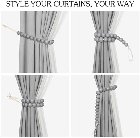 Hion 6 Pcs Boho Curtain Tiebacks, Wood Beads Curtain Holdbacks, Outdoor - Image 4
