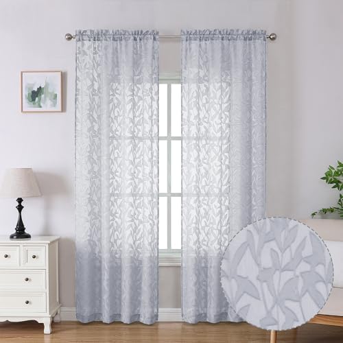 Lecloud Leia Light Grey Sheer Curtains 90 Inches Long 2 Panels, Texture Patio by Lecloud