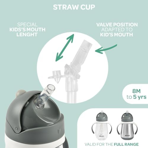 BEABA Stainless Steel Straw Sippy Cup, Insulated Toddler Cups Spill Proof - Image 4