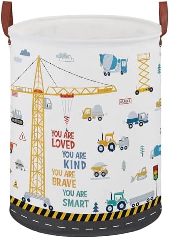 Construction Decor for Boys Room Laundry Basket, Trucks Toddler Kid Laundry by XHWZOF