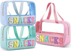 Sanwuta 3 Pcs Seersucker Snacks Bag Chenille Letter Clear Makeup Bag by Sanwuta