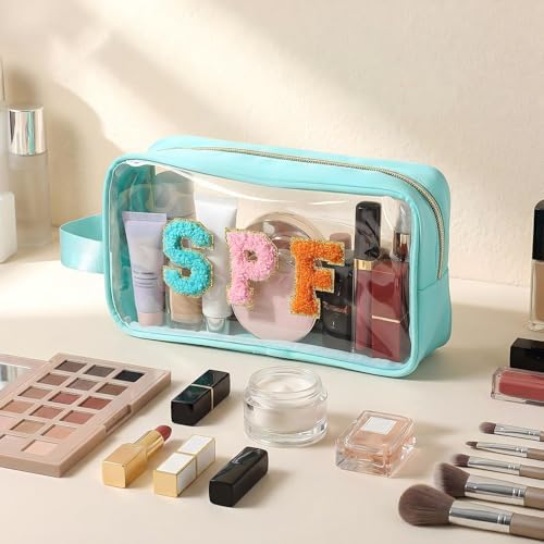 Kacctyen Clear Beach Swim SPF Makeup Bag Preppy Chenille Letter Cosmetics Nylon - Image 5