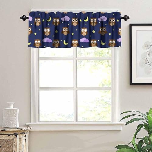 Cute Owls Valance Curtains for Window, Cartoon Animal Navy Blue Rod Pocket - Image 5
