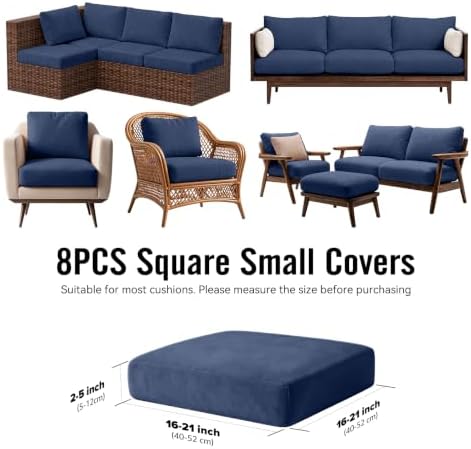 8Pcs Outdoor Cushion Covers, Stretch Patio Furniture Couch Chair Slipcovers - Image 2