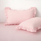 2 Pack Blush White Gingham Ruffle Pillow Shams King Size 20"x36" by KMASANIJI
